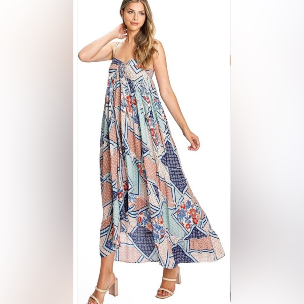 Lovestitch Floral Spaghetti Strap Patchwork Hi-low Dress - Picture 5 of 5